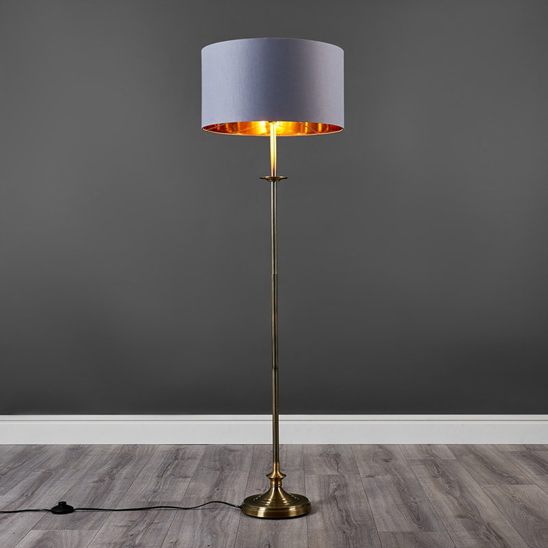 Sahag 144cm Traditional Floor Lamp, Antique Brass, Grey