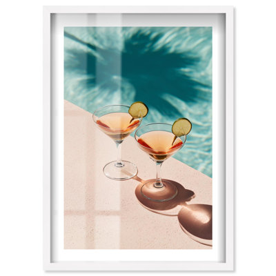 Tropical Drinks By the Poolside Shadowbox Print Coastal Glam Art by Notoriart, White Frame, 36 x 54