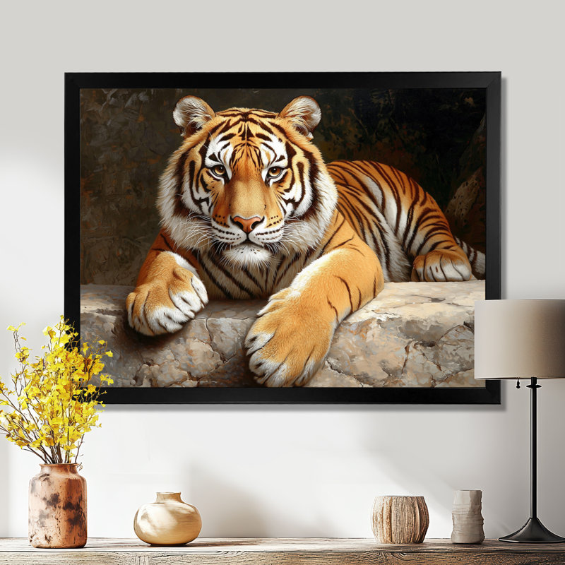 Portrait de tigre minimal - décoration murale tigre, H 12 po x l 20 po, Reproduction encadrée d'une seule photo sans pass