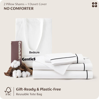 Bedsure Luxury Hotel Duvet Cover Queen Size, 100% White Cotton Embroidery Bedding Set, Includes 1 Duvet Cover 90X90 Inches With Zipper Closure & 2 Pillow Shams, Comforter Sold Separately