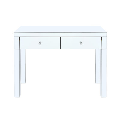 Bureau en miroir pour chambre à coucher avec 2 tiroirs et fermeture en douceur, style moderne, + verre, surface de tiroir brillante, autoportante
