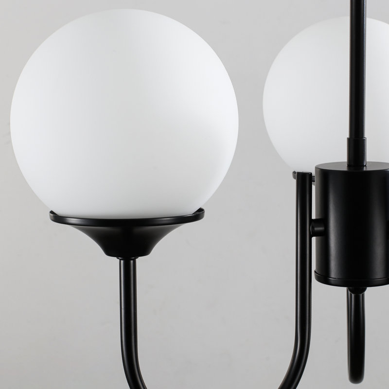 Lustre en verre opale moderne à 3 lumières avec abat-jour sphériques pour la salle à manger, Noir mat