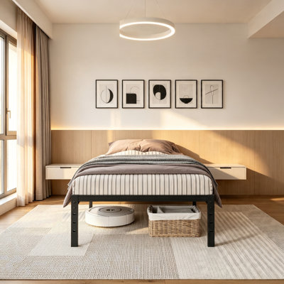 Twin Bed Frame, 14 Inch Metal Platform Beds with Storage Space, No Box Spring Needed and Easy Assembly, Black