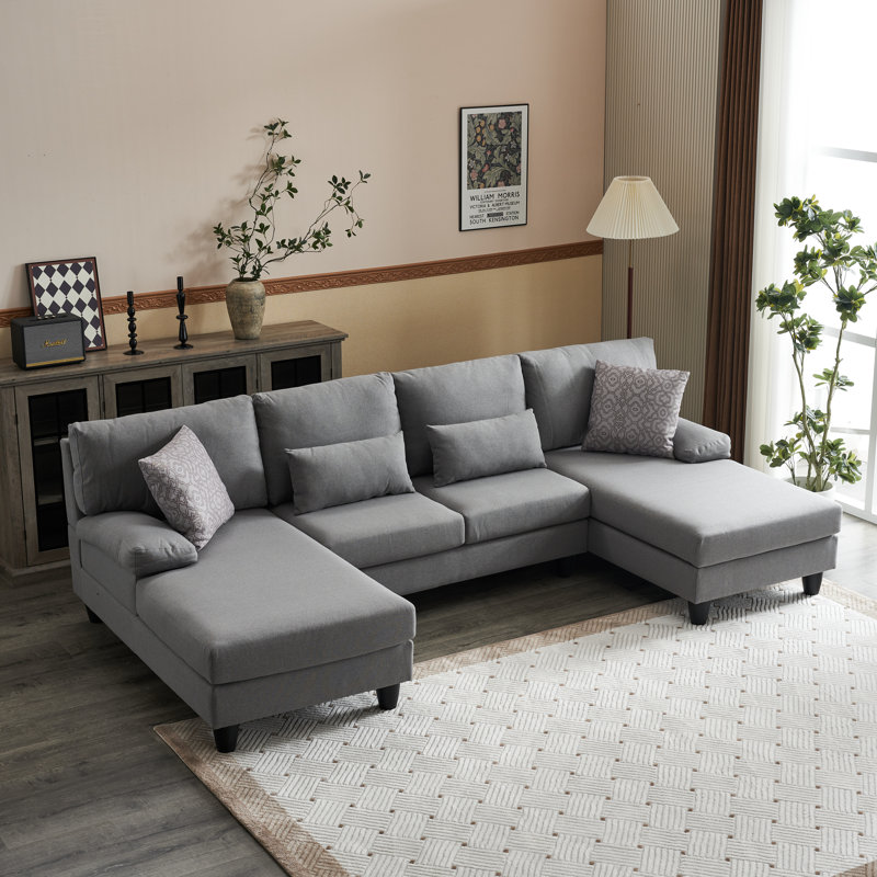 Canapé modulaire 3 pièces rembourré, Mélange de lin gris clair