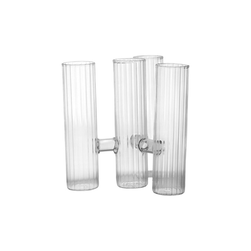 Vase à bourgeons Calliope en verre côtelé à quatre tubes (lot de 3), 5,25 pouces à quatre tubes - ensemble de 3