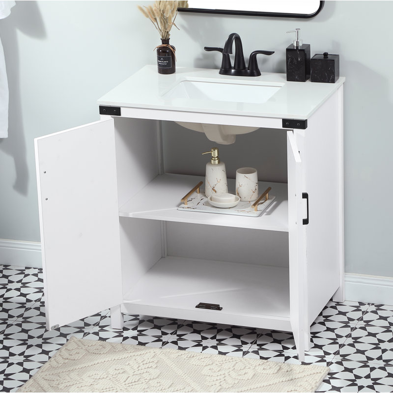 Slayton 30'' Single Bathroom Vanity with Engineered Marble Top, White