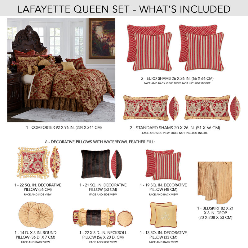 Lafayette Comforter Set - Red, Queen Comforter + 11 Additional Pieces