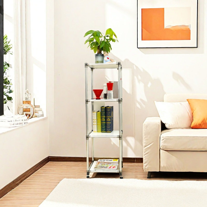 4 tablettes en acier inoxydable - capacité de 100 lb chacune pour la buanderie et la remise de jardin blanche, capacité de charge moderne des tablettes de rangement / tablette intérieure / extérieure