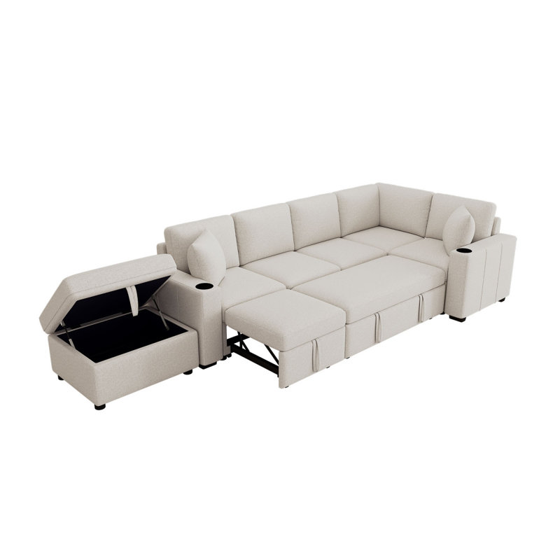 Canapé-lit modulaire convertible en L 84,7 po, Chenille beige