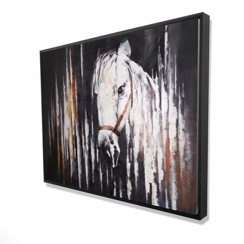 White Horse In The Dark Print On Canvas