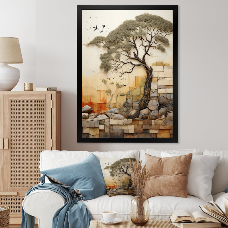 «Tenielle Baobab Tree Collage I», reproduction sur toile, Impression noire sur toile encadrée, H 20 po x l 12 po x P 1 po