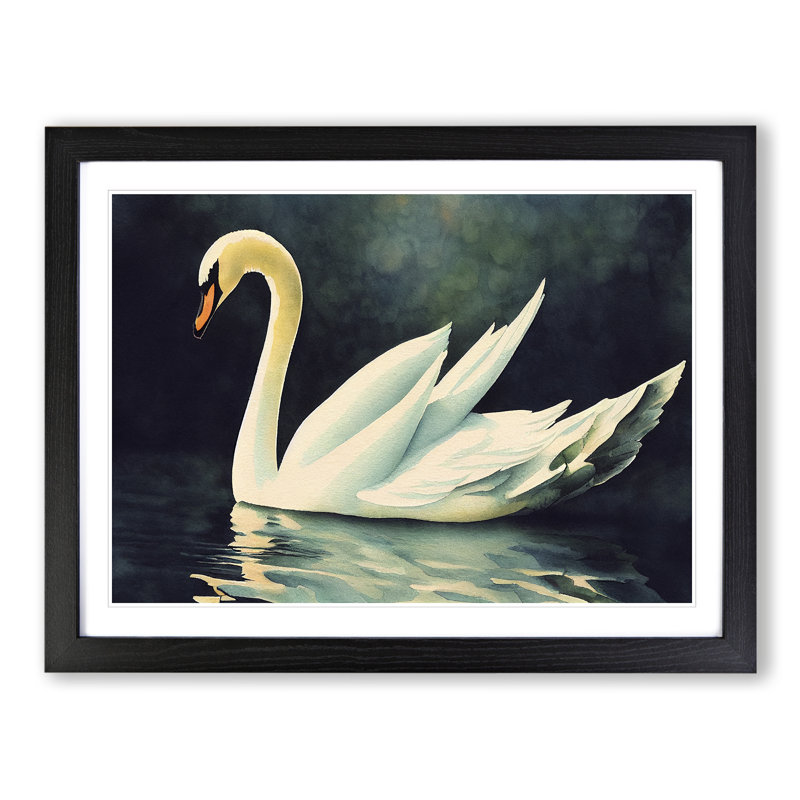 Swan Watercolour Vol.4 - Single Picture Frame Painting, Black, 46cm H x 64cm W x 2cm D