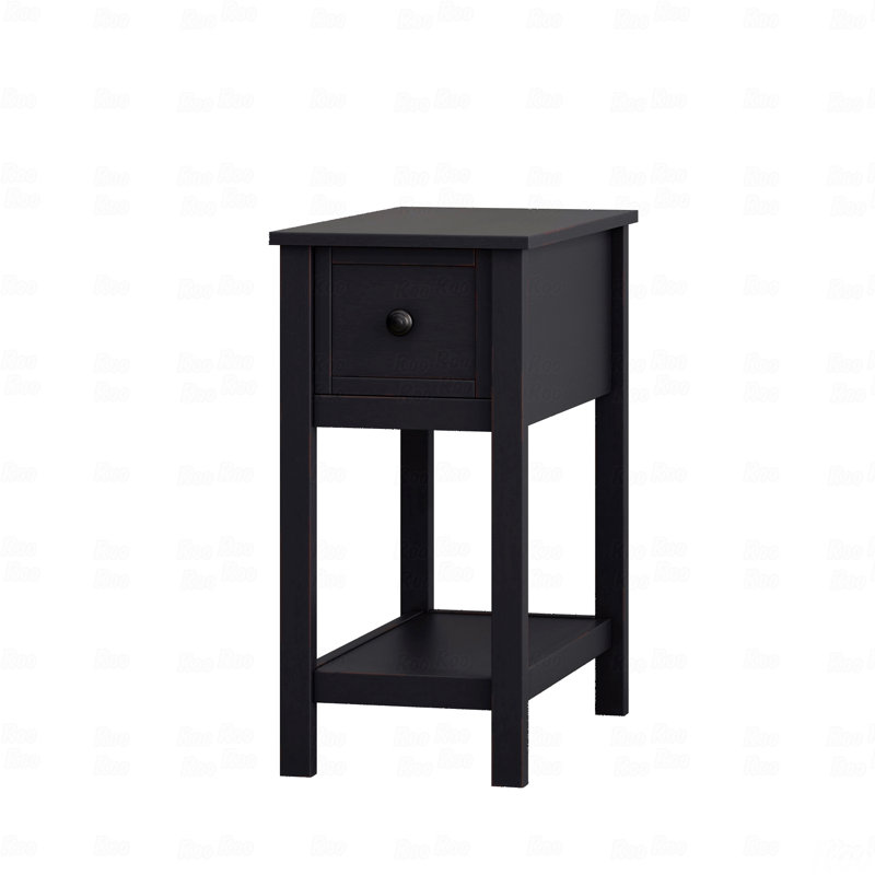 Table d'appoint étroite avec 1 tiroir et tablette fixe - placage brun foncé pour le salon et la chambre à coucher