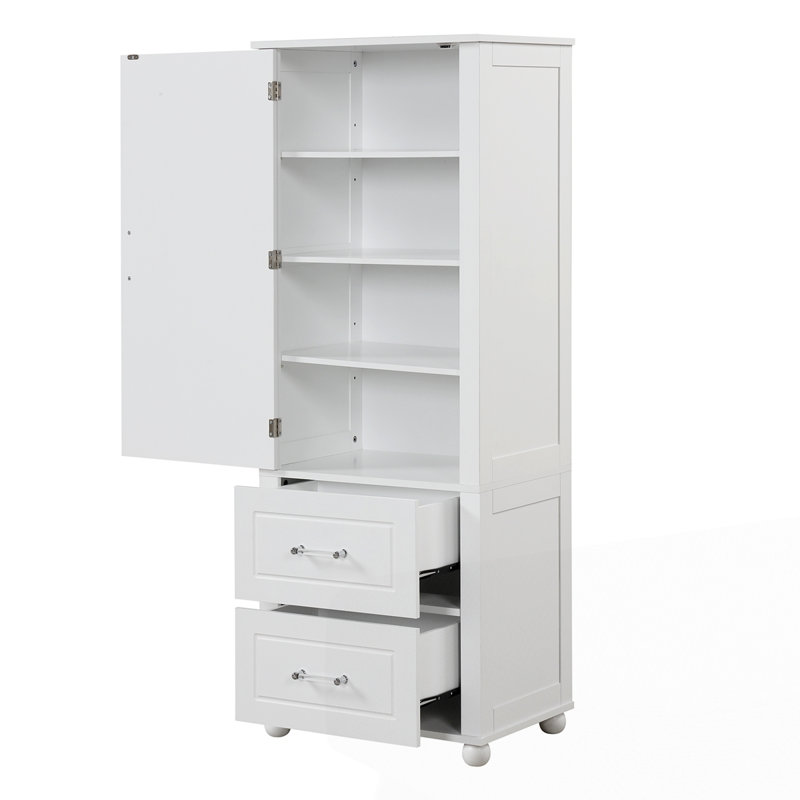 Armoire de rangement autoportante avec deux tiroirs et une tablette réglable, Blanc