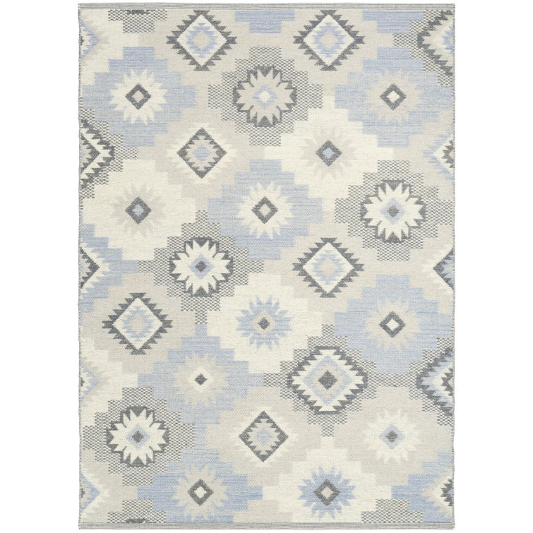 Marther Flatwoven Wool Ivory Blue Modern Indoor Rug