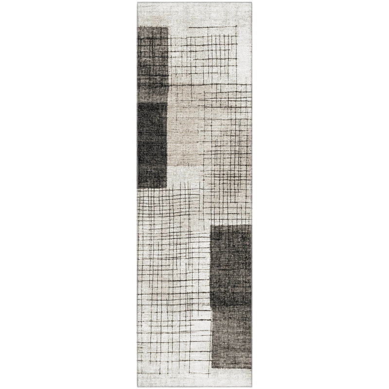 Premium Machine Washable Mayfield Geometric Rug, 2'3" x 7'6" Runner, Ivory