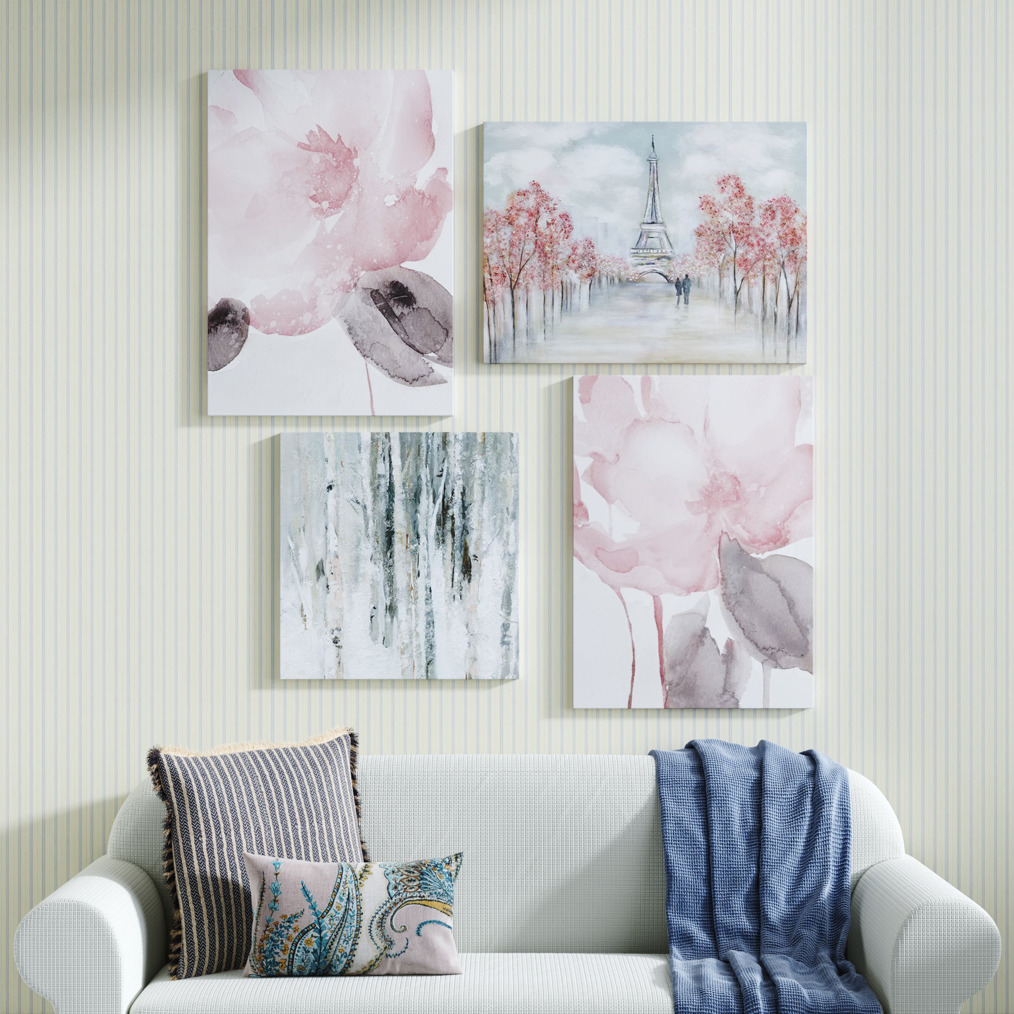 Lark Manor Contemporary Pink - 4 Piece Wrapped Canvas Print Set ...