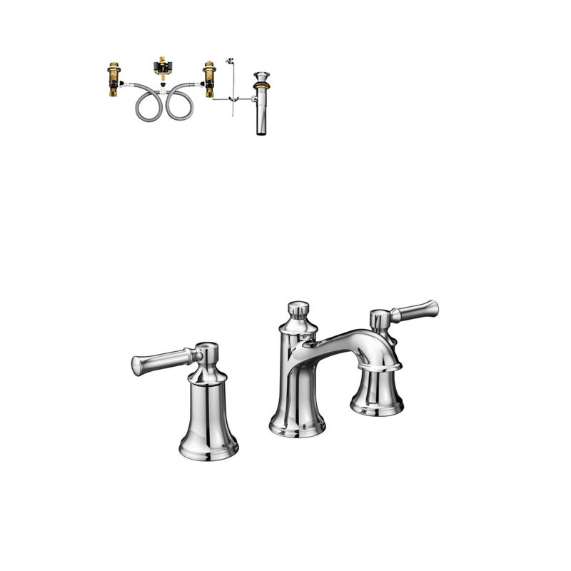 High Arc Widespread Bathroom Faucet, Polished Chrome