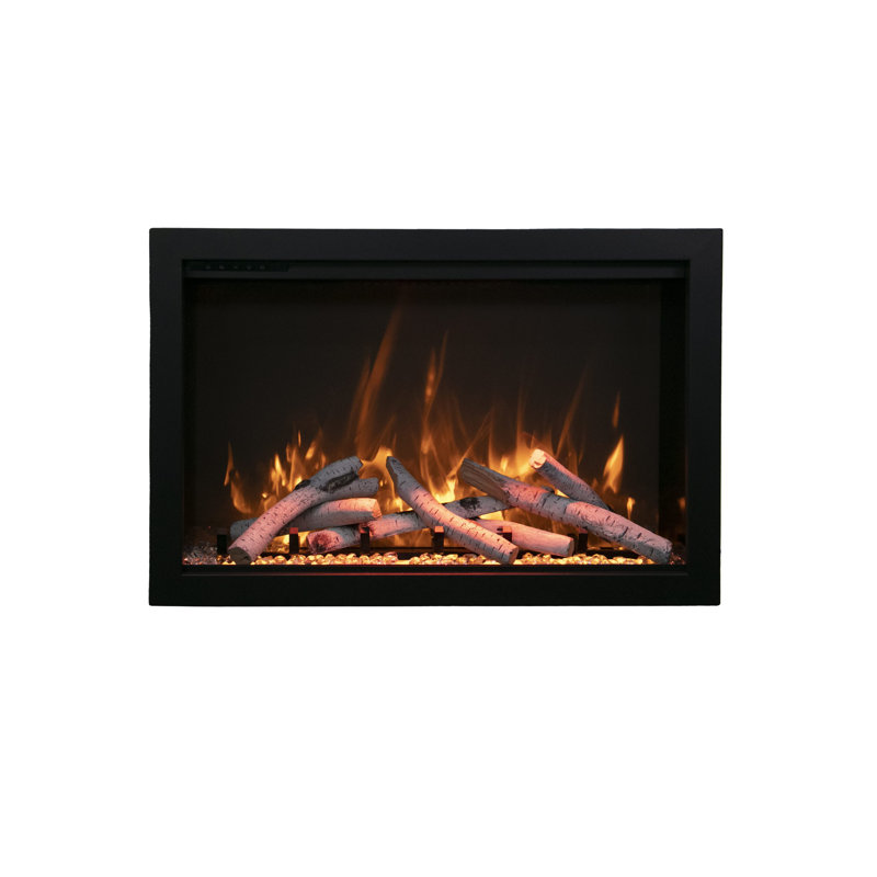 72" Black Steel Electric Fireplace with Driftwood Media