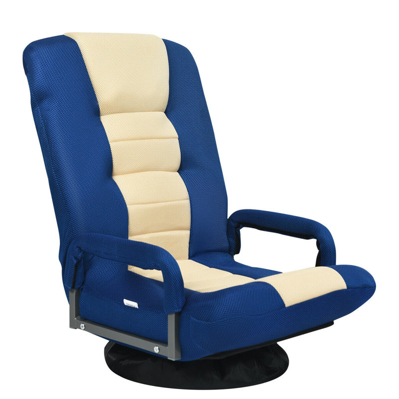 Chaise de plancher pivotante pliable à 360 degrés avec dossier réglable, Bleu / beige