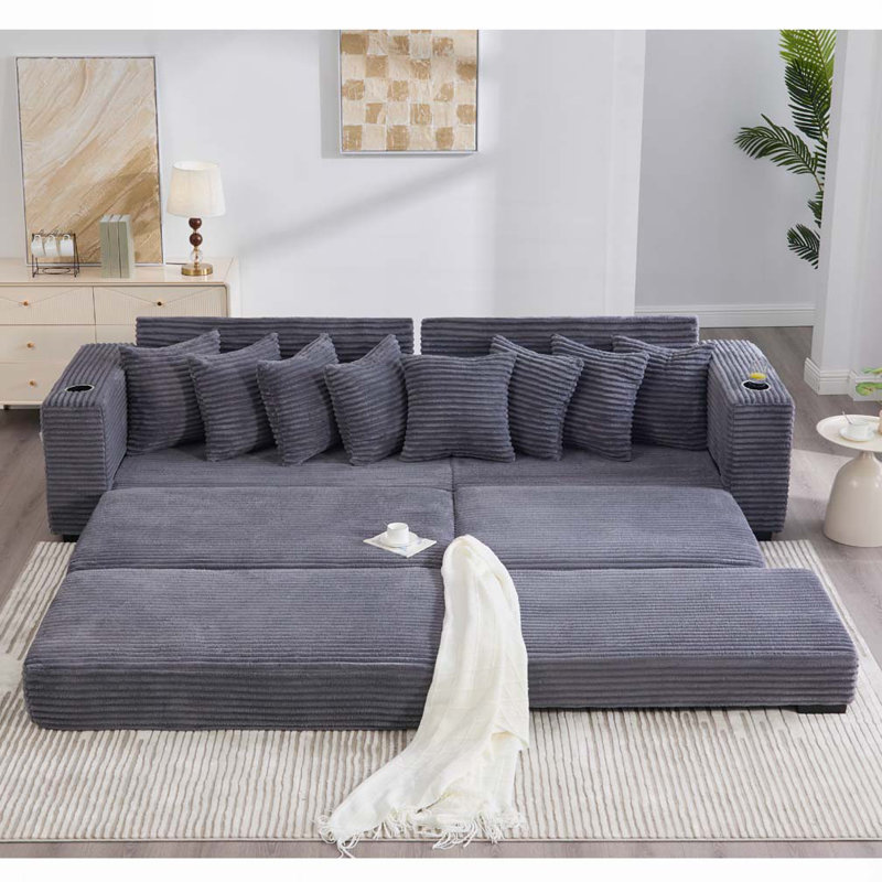 Canapé modulaire en velours côtelé, Gris foncé