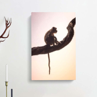 Long Tailed Macaque Monkey In Abstract - Wrapped Canvas Print