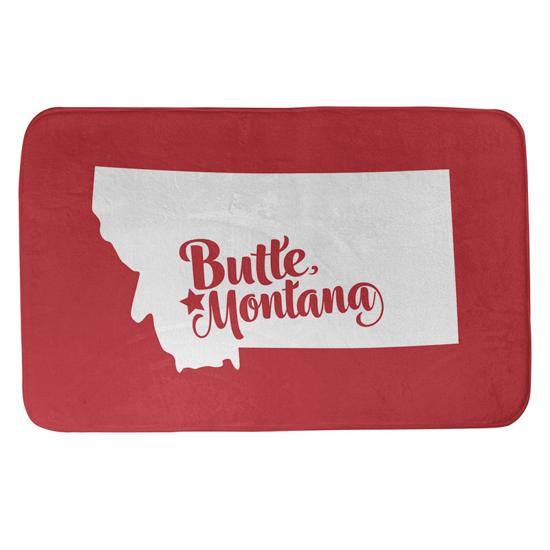 Tapis rectangulaire antidérapant pour salle de bain, L 17 po x L 21 po, Rouge, Butte Montana