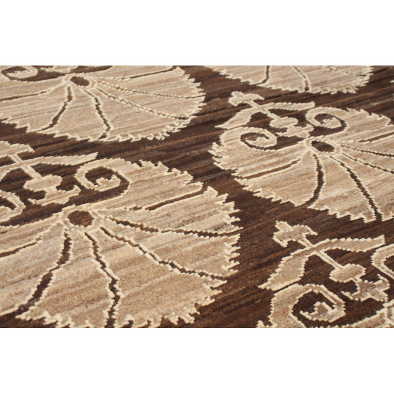 Tapis unique en laine noué à la main brun clair / brun clair 8 pi x 10 pi 1 po nouvel âge 18/20