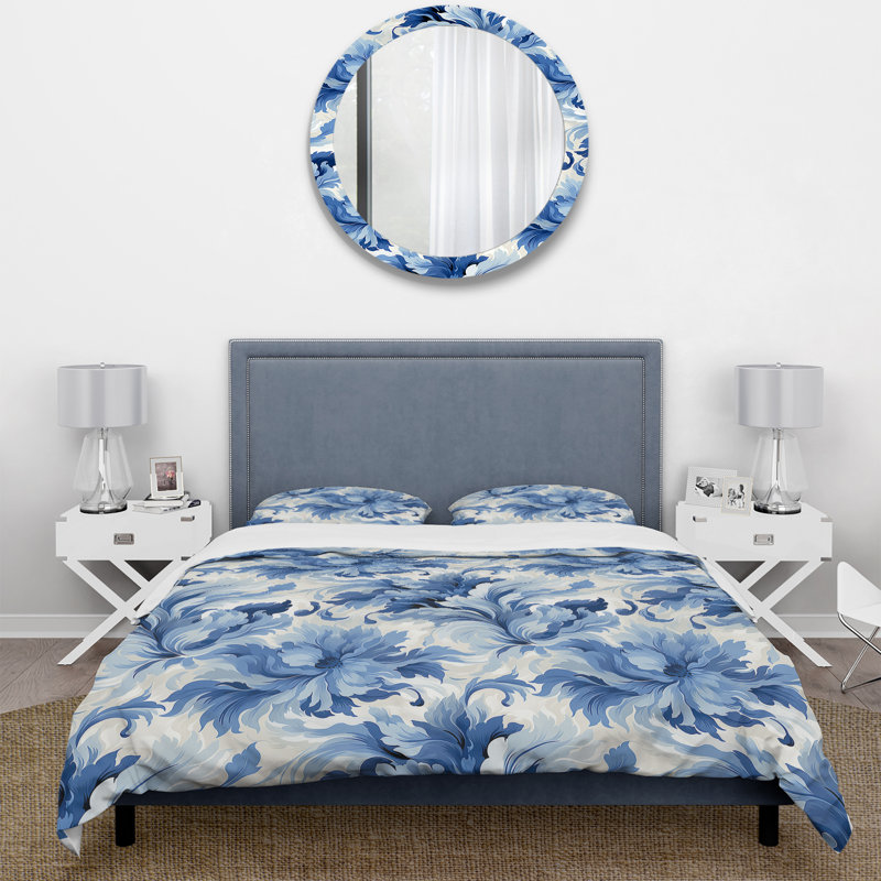 Ensemble de housse de couette zen bleu et blanc, Housse de couette pour très grand lit et 2 très