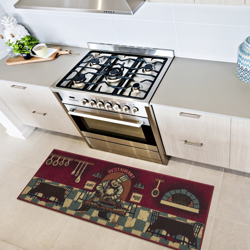 Red Chef Design Non-Slip Kitchen Runner Rug, 20" x 59"