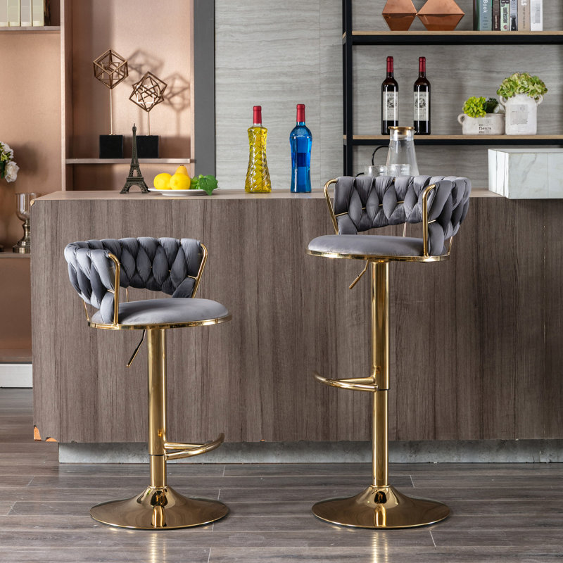 2 tabourets de bar, revêtement gris, base et repose-pieds, hauteur du tabouret pivotant réglable, couleur moderne du tabouret, siège en mousse haute résilience, réglable