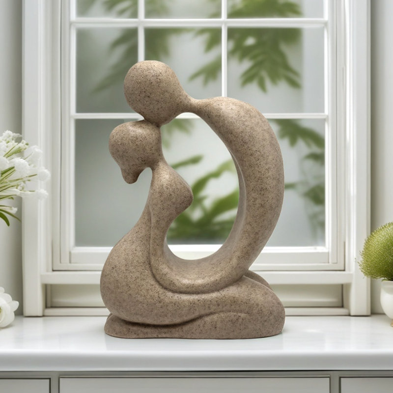 Modern Abstract Statue Small Couple Sculpture, Begie