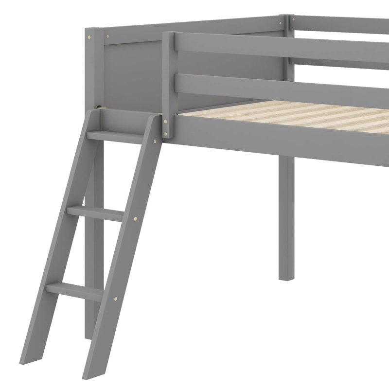 Lit mezzanine bas simple en bois avec échelle pratique, Gris