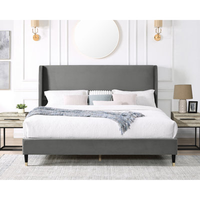 Gray Velvet Wingback Queen Platform Bed - & Stylish Bedroom Feature Furniture