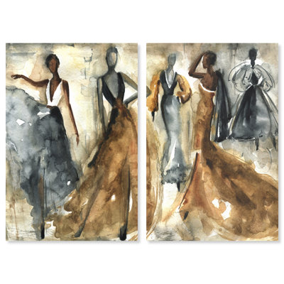 Fashion And Glam 'Dancing Women Two Piece' Runway By Oliver Gal Wall Art Print