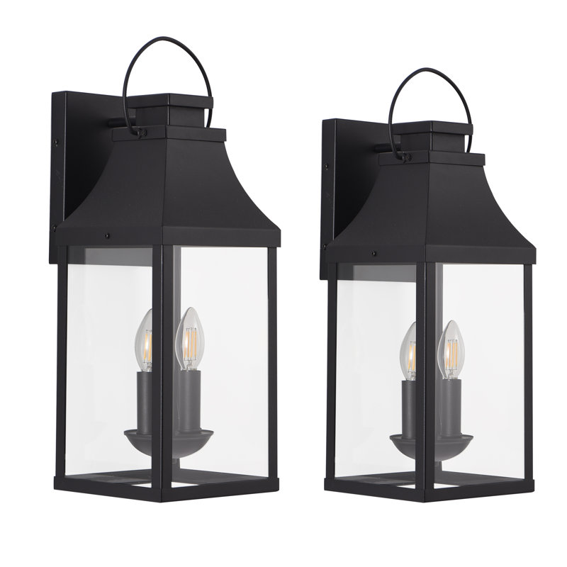 2-Light 20 In. Black Large Outdoor Wall Light Fixture, Waterproof Wall Lantern Sconce Farmhouse Hardwired Wall Mounted Front Door Porch Light (Set of 2)