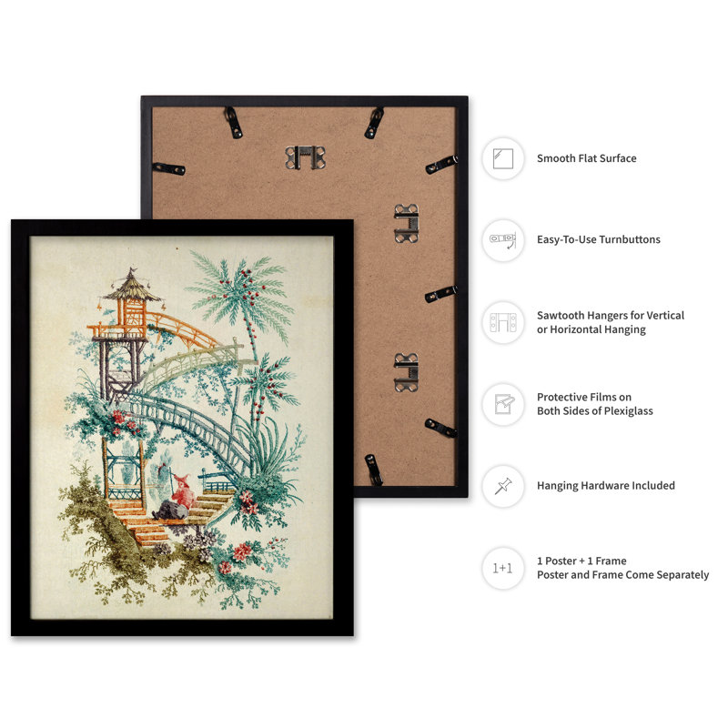 Cascade de chinoiserie, Black Framed, Poster, 18"H x 24"W