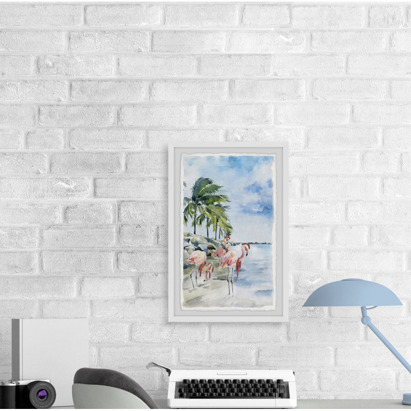 Pink Flamingo Flock - Single Picture Frame Painting, 61cm H x 41cm W x 3.81cm D