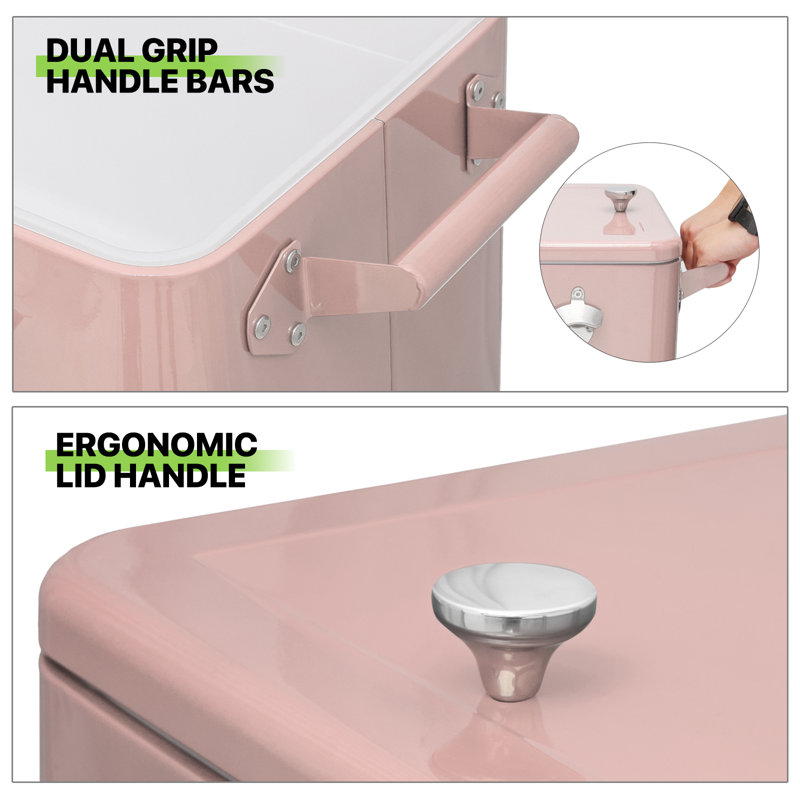 Outdoor 80 Qt Rolling Cooler Cart, with Bottle Opener + Storage Shelf Camping Beverage Ice Chest, Pink
