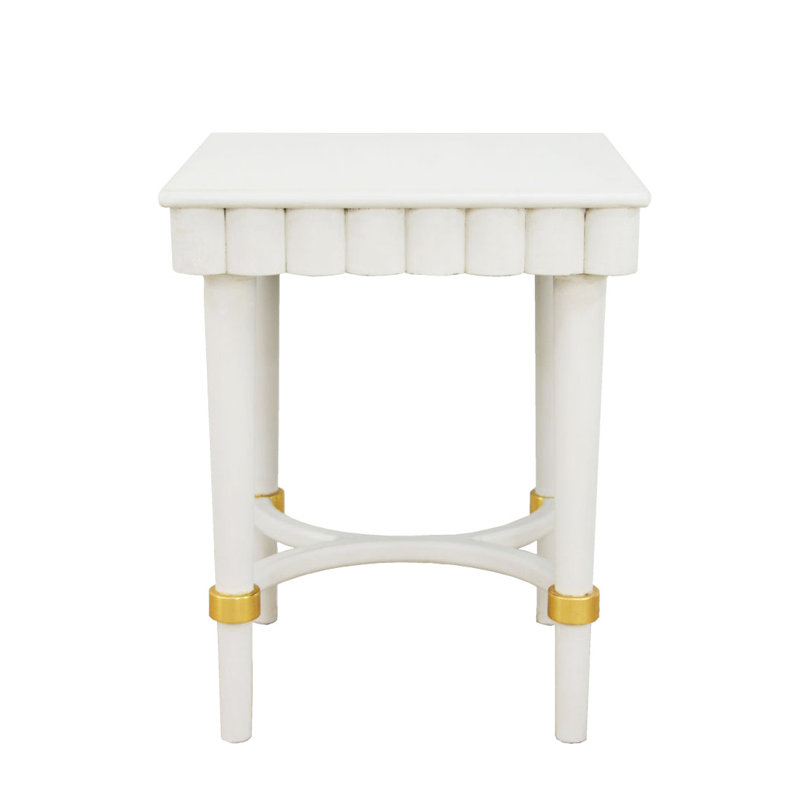 Manya Solid Wood End Table, White/Gold