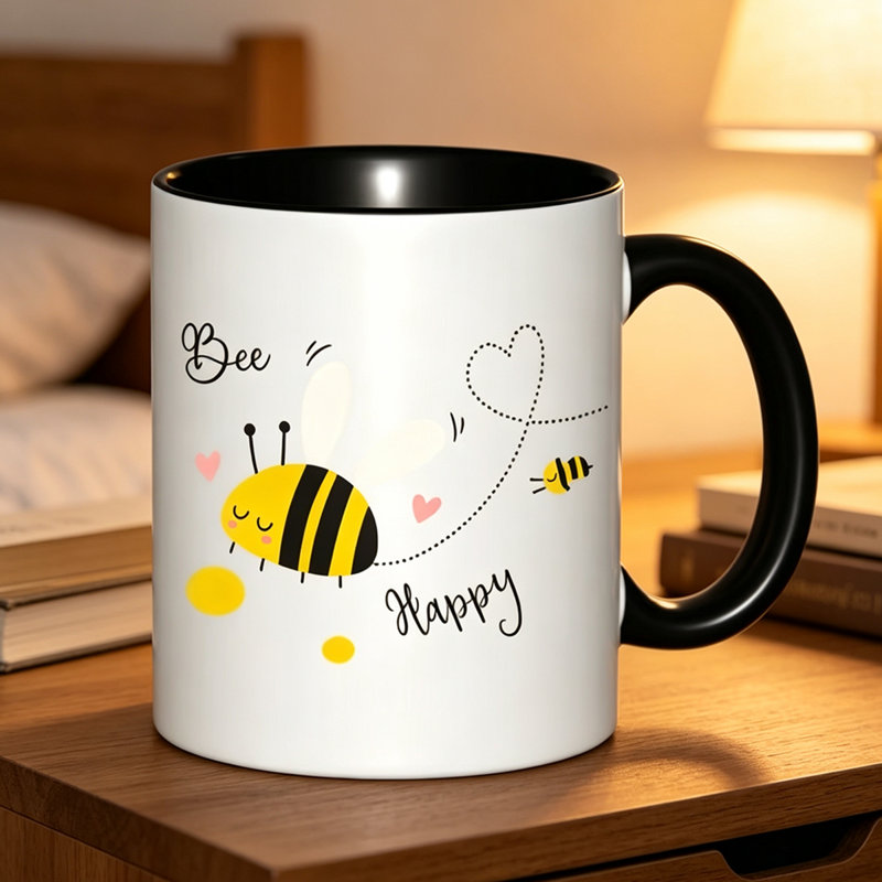 A Single Adorable Bee-Themed Ceramic Mug Perfect for Coffee Or Tea, Ideal As a Christmas Present.