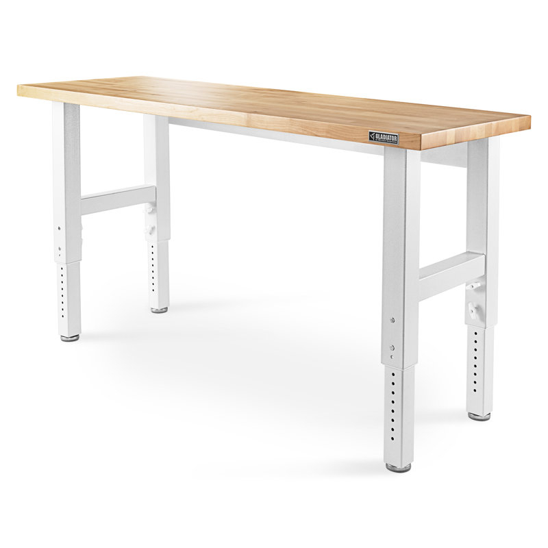 Adjustable Height Hardwood Workbench, White, 41" H x 96" W x 25" D