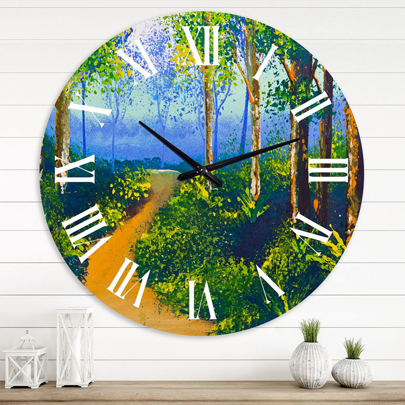 Simple Road in Spring Tree Forest - Horloge murale, Grand