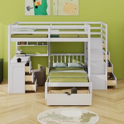Bunk Bed With Desk, Drawers And Shelves