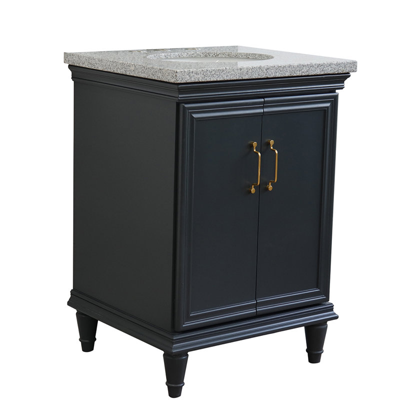 Ilford 25 " W Freestanding Standard Single Vanity Bathroom Vanity With Granite Top, Gray Granite, Dark Gray