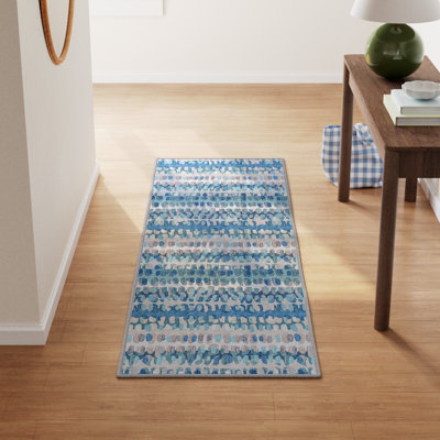 Paint Chip Blue Machine Washable Abstract Rug