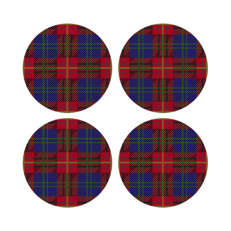 Vegan Leather Round Pebble Placemat, Tartan Blue