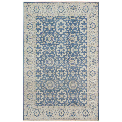 Tapis oriental bleu / ivoire noué à la main Ainsley