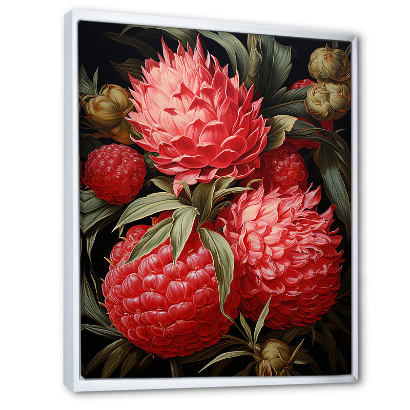 «Rustic Ruby Flower Impression II», art mural fleurs, Cadre flottant blanc, H 44 po x l 34 po x P 1,5 po