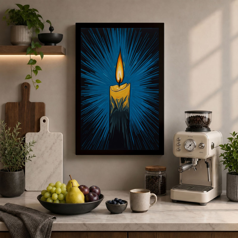 Candlelight Radiates Geometric - Wrapped Canvas, 36x24 - 91.4 x 61.0 cm, Black Border